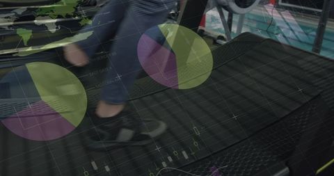 Senior Woman Exercising on Treadmill with Data Overlays