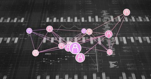Digital user network visualized on data analytics dashboard grid