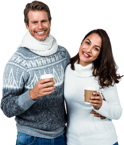 smiling festive couple holding coffee cups transparent background - Download Free Stock Videos Pikwizard.com