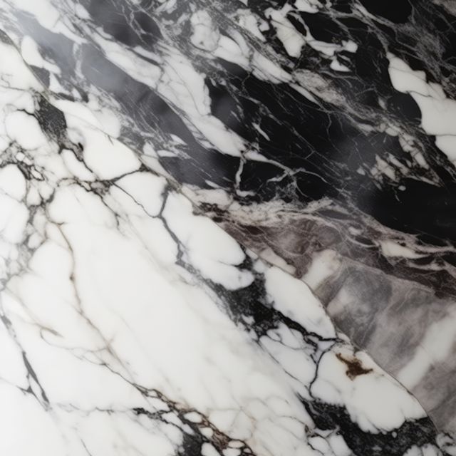 Close up of black and white marble with veins background, created using generative ai technology. Marble, stone, pattern and texture concept digitally generated image.