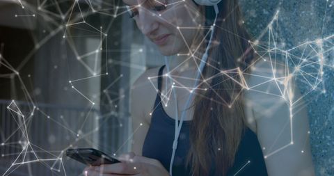 Woman Using Smartphone With Abstract Digital Network