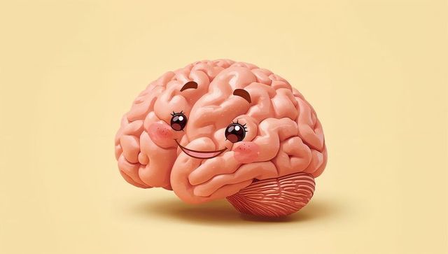 Cartoon brain with happy expression embracing creativity