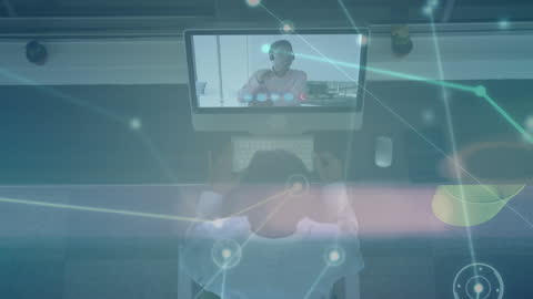 Businessman Engaging in Digital Conference Calls Within Network Interface