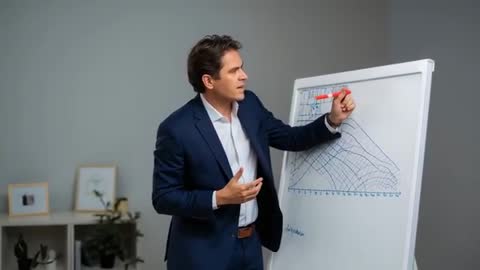 Businessman Making Impactful Presentation with Whiteboard and Graph