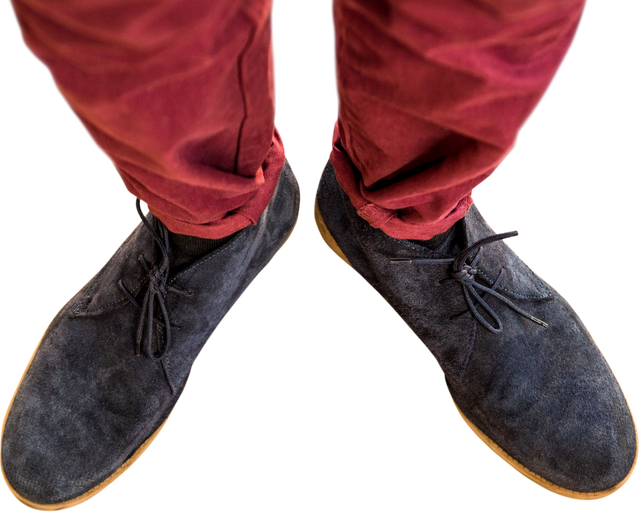 Bird's-eye view showing a man in navy suede shoes with red pants, isolated on transparent background - Download Free Stock Videos Pikwizard.com