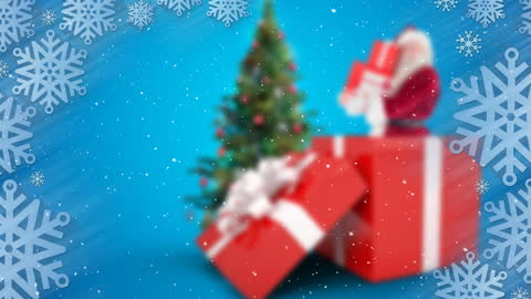 Christmas Magic Greeting with Falling Snowflakes and Gifts