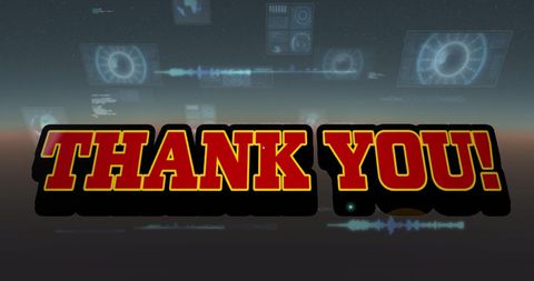 Futuristic thank you message with digital interface elements