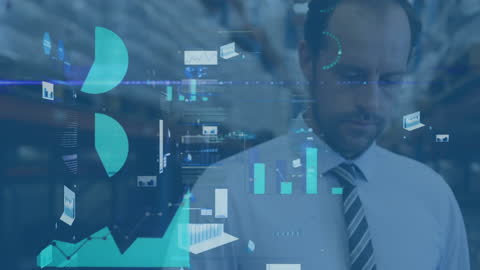 Businessman Analyzing Data in Warehouse Environment