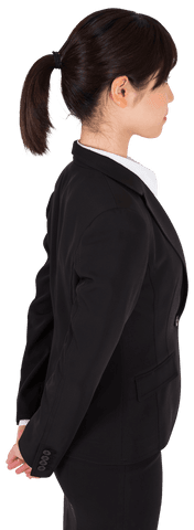 Asian Businesswoman Standing Side View on Transparent Background