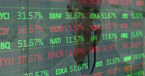 Doctor Analyzing Stock Market Trends with Stethoscope on Digital Display