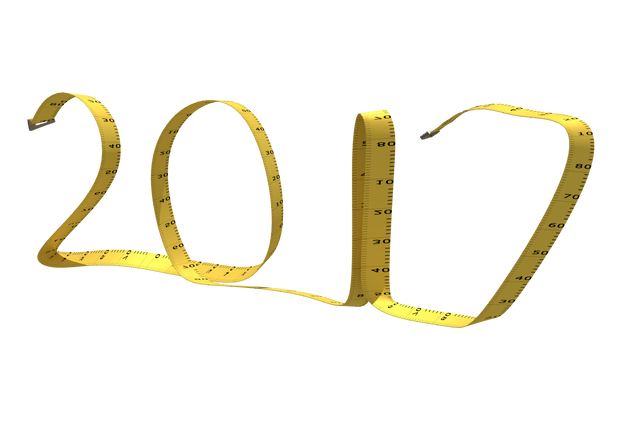 Digital illustration showcasing the number 2017 creatively formed using a yellow measuring tape on a transparent background. Perfect for New Year celebrations, party invitations, festive announcements, promotional events, and creative design projects highlighting themes of growth and planning for the new year.