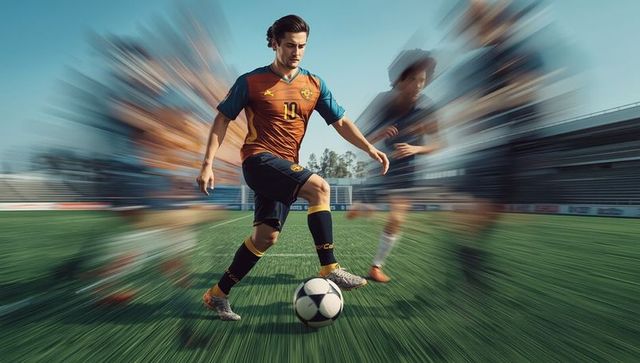 Soccer Player Dribbling with Precision in Dynamic Motion