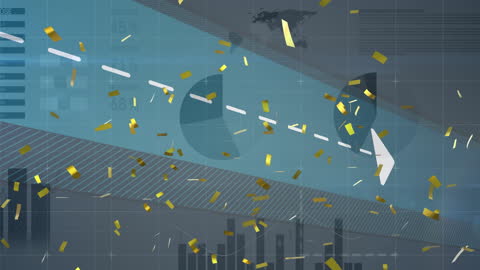 Confetti Falling Over Data Analytics Visualization Background