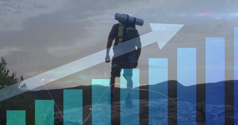 Hiker Overlaid with Upward Financial Data Chart