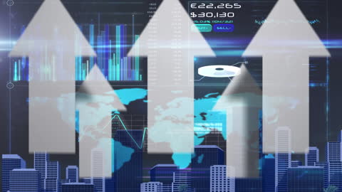 Animated Financial Growth Graph with World Map and Arrows