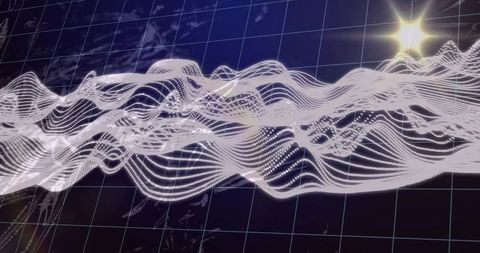 Futuristic digital mesh wave on grid map background