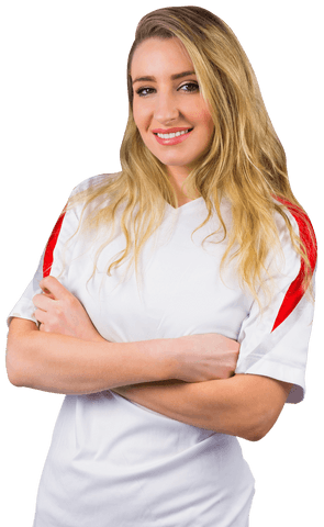 transparent smiling female football fan in white jersey posing confidently - Download Free Stock Videos Pikwizard.com