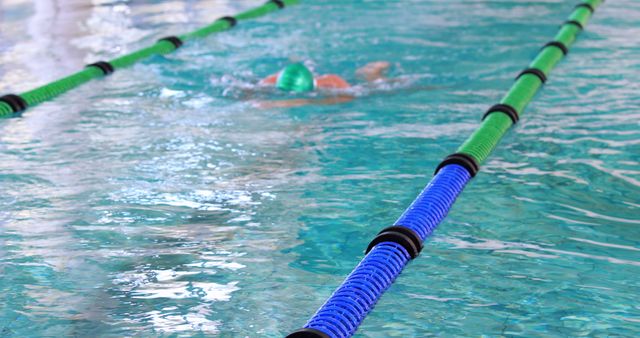 Person Swimming Laps in Indoor Pool with Lane Dividers - Download Free Stock Images Pikwizard.com