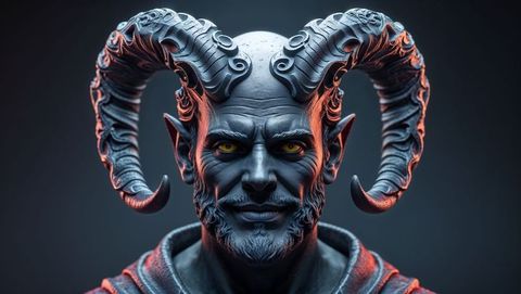 Satan with ornate horns and mystical eyes