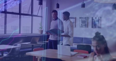 Modern Office with Financial Analysis and Collaboration Scene