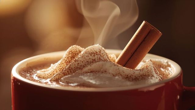 Steaming Hot Chocolate with Whipped Cream and Cinnamon Stick