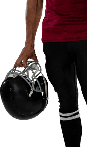 Transparent athlete holding helmet, ready for sports action