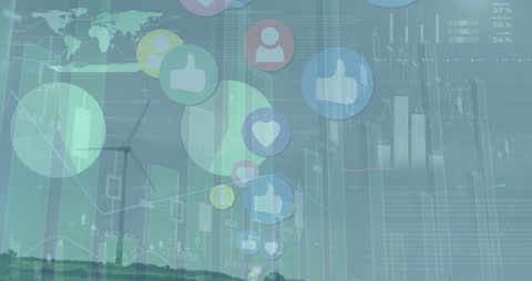 Animated Digital Data Visualization with Icons and Windmill Concept