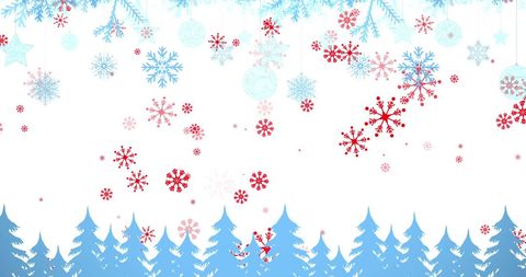 Merry Winter Wonderland with Snowflakes and Tree Silhouettes