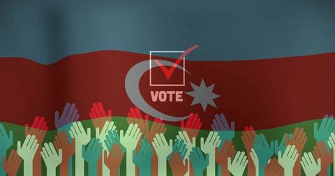 Azerbaijan democracy concept with rising hands and voting symbol