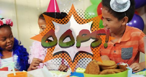 Children's Birthday Party with Retro 'Oops!' Comic Overlay - Download Free Stock Images Pikwizard.com