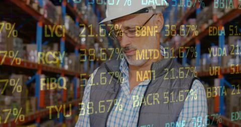 Stock Market Overlay on Warehouse Worker Highlighting Economic Trends - Download Free Stock Images Pikwizard.com
