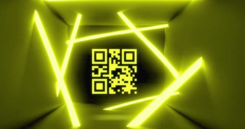 Glowing QR Code against Neon Light Stripes