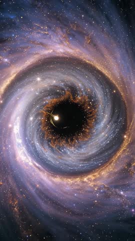 Vertical video of black hole accretion disk spinning with infalling point of light