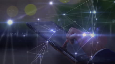 Abstract Digital Network with Hand Using Tablet Device