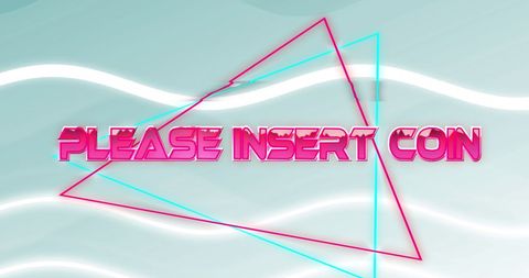 Retro Insert Coin Digital Art with Neon Triangles