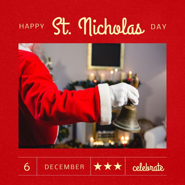 Saint Nicholas Day Celebration with Santa Claus Holding Bell - Download Free Stock Templates Pikwizard.com