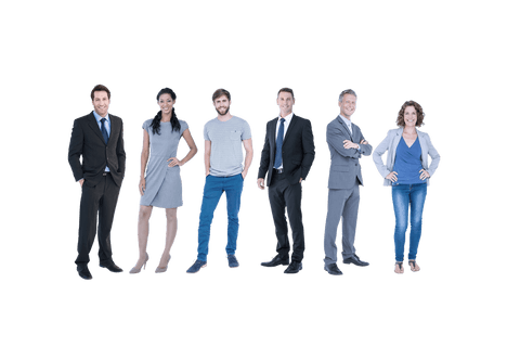 Happy professional men and women standing on transparent background