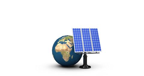 Globe and solar panels representing global sustainability