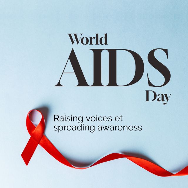 Text on design highlights World AIDS Day, featuring a prominent red ribbon symbolizing AIDS awareness. Ideal for campaign promotions, educational materials, or social media graphics to support HIV prevention initiatives and encourage worldwide participation on December 1.