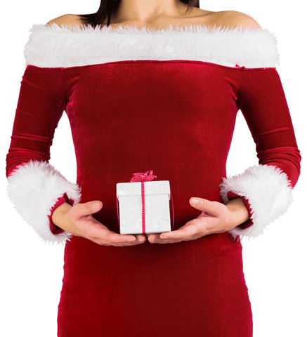 Transparent Holiday Santa Dress Holding Gift Box Cutout
