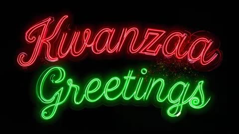 Kwanzaa Neon Sign Animation with Red Sparkle and Green Greeting Glow for Holiday Loop