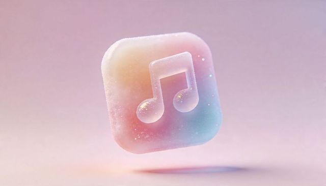 Floating pastel 3d music app icon with glittered eighth-note, soft glow and grain