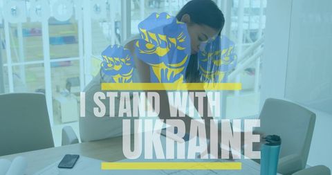 Support for ukraine with businesswoman in office environment