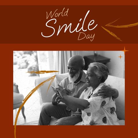 senior couple celebrating world smile day with technology - Download Free Stock Templates Pikwizard.com