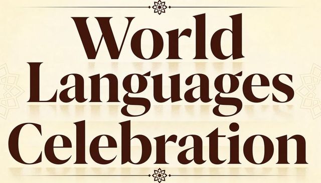 World languages celebration vintage parchment banner elegant serif typography ornaments