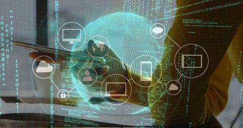 Touching Digital World with Tablet in Corporate Office Scene