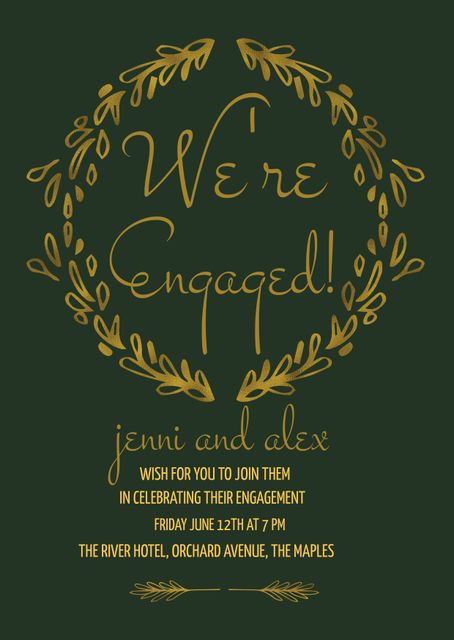 Elegant Engagement Announcement with Golden Wreath Design - Download Free Stock Templates Pikwizard.com