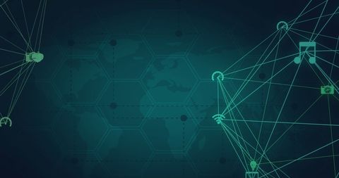 Global Network Connections with Tech Icons on Green Background - Download Free Stock Images Pikwizard.com
