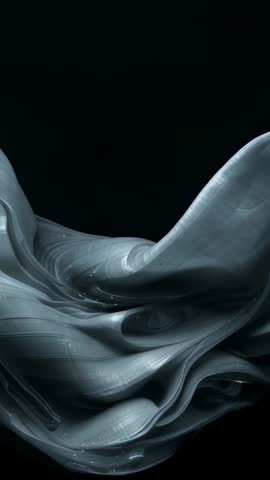 Metallic Form Flowing and Undulating in Black Void Vertical Abstract Sculpture Motion