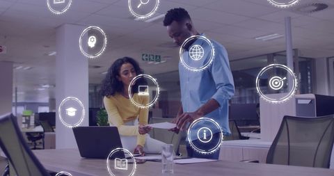 Diverse Professionals Engaging with Digital Business Interfaces at Office - Download Free Stock Images Pikwizard.com